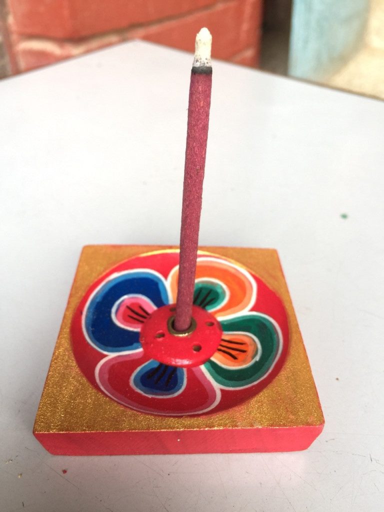 Tibetan Wooden Incense Burner with Lotus Design