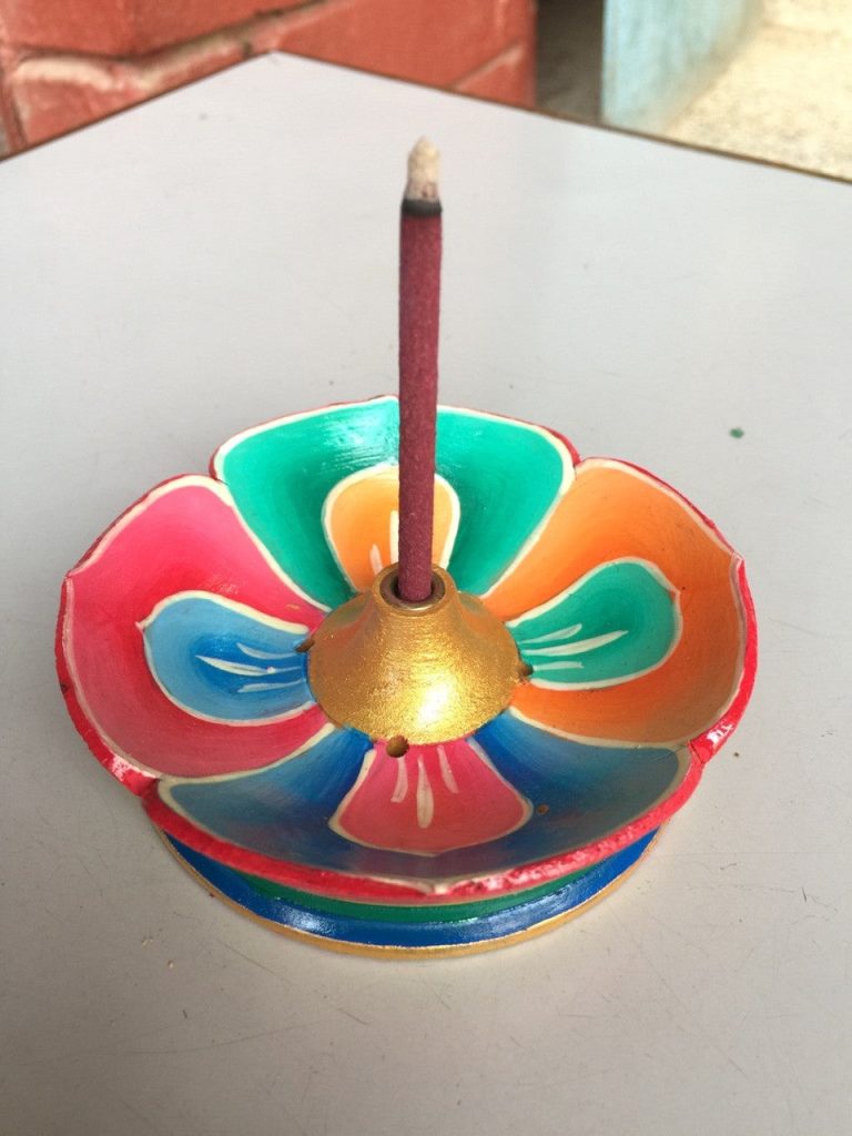 Handcrafted Wooden Incense Burner with Lotus Design