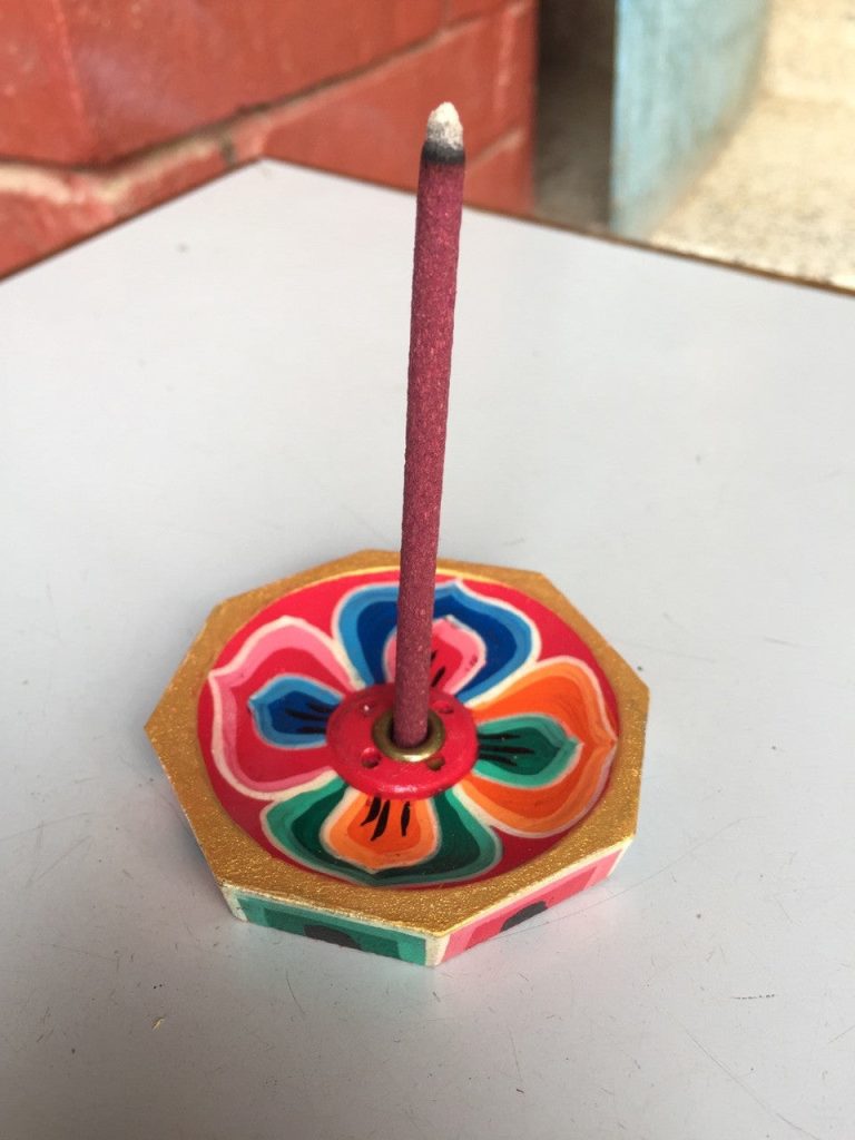 Hand-Painted Lotus Wooden Incense Burner