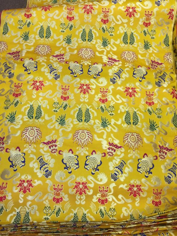 Tibetan Yellow Silk Brocade with Auspicious Symbols