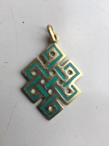 Tibetan Brass Endless Knot Turquoise Pendant