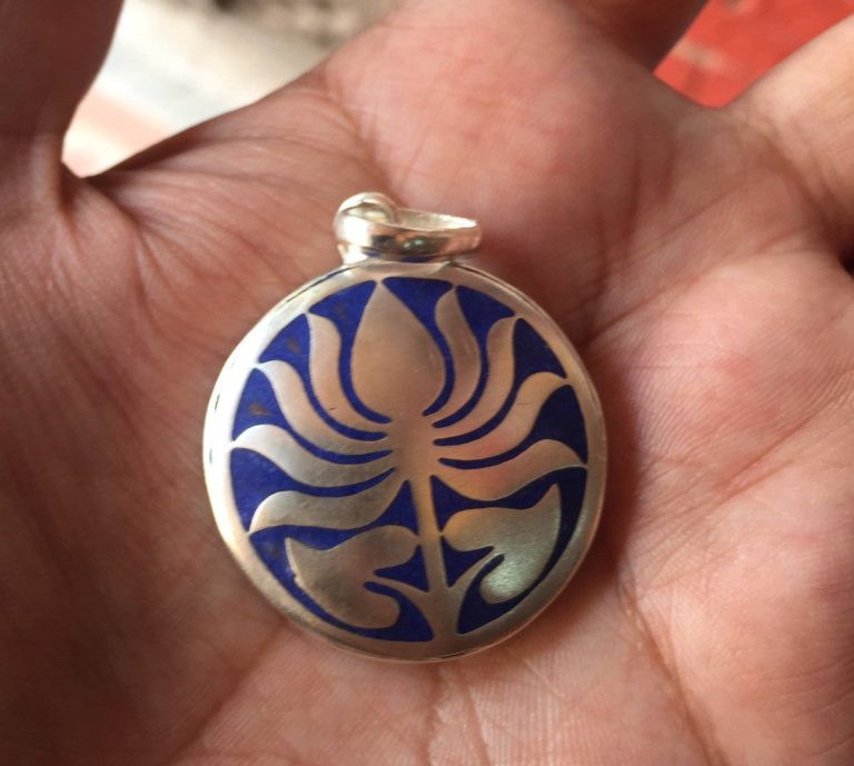 Tibetan Lotus Pendant with Lapis Stone