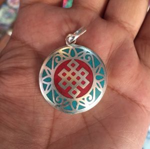 Tibetan Endless Knot Pendant in White Metal