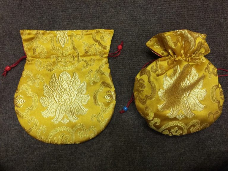 Tibetan Lotus Yellow Silk Brocade Mala Bag