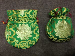 Tibetan Lotus Green Silk Brocade Mala Bag