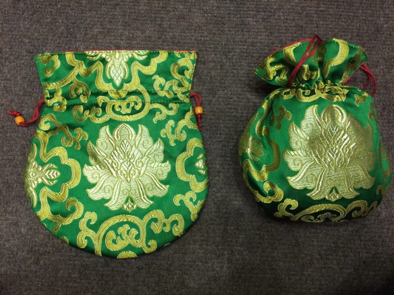 Tibetan Lotus Green Silk Brocade Mala Bag