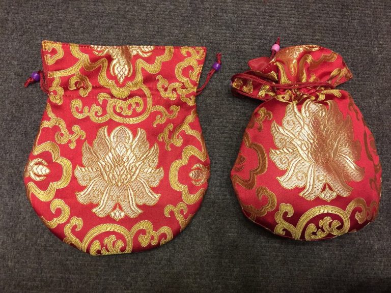 Red Silk Brocade Mala Bag with Lotus Design