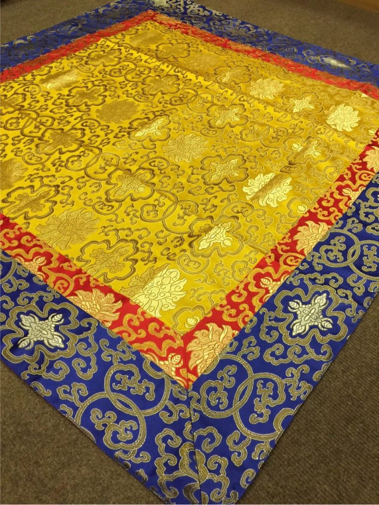 Tibetan Silk Brocade Yellow Lotus Table Cover