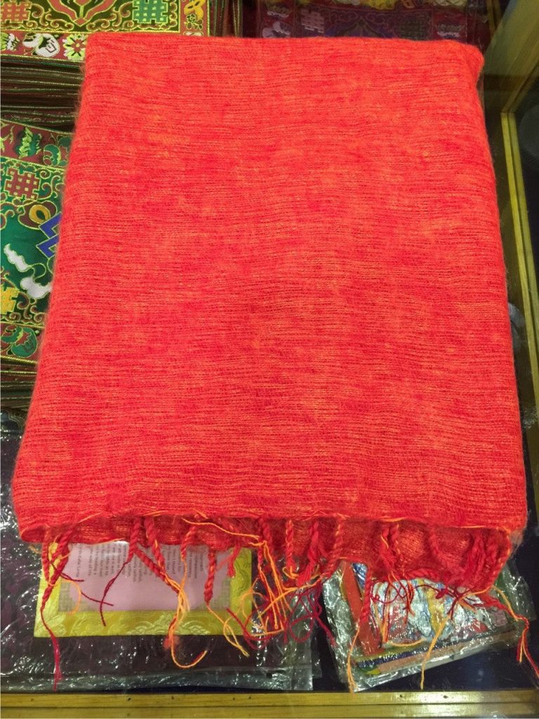 Tibetan Orange Yak Wool Meditation Shawl