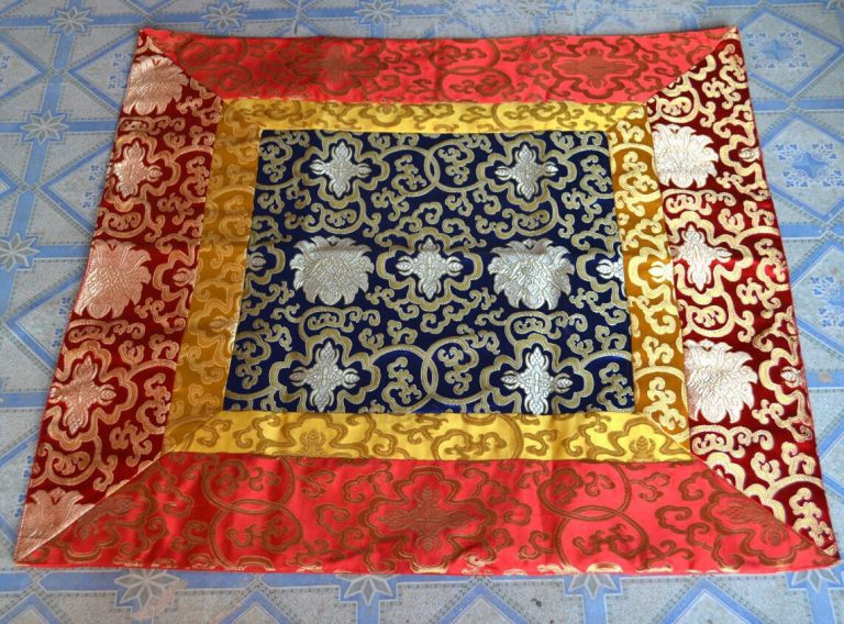 Tibetan Silk Altar Cloth with Blue Lotus