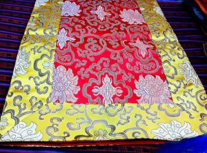 Red Silk Brocade Lotus Table Runner