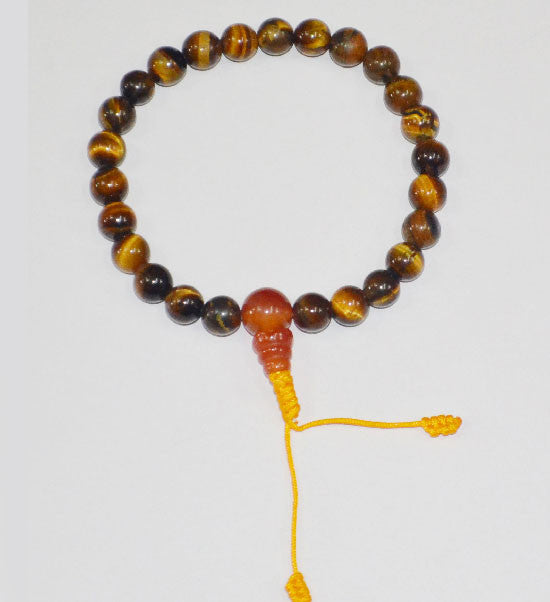 Tiger's Eye Wrist Mala with Carnelian Guru Bead