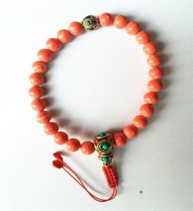 Coral Hand Mala with 26 Prayer Beads