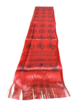 The Tibetan Red Khata, handmade by skilled artisans in Nepal, symbolizes purity and goodwill, serving as a heartfelt offering during significant life events and ceremonies.