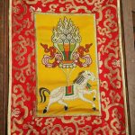 The Tibetan Wind Horse Placemat/Table Cover, handmade in Nepal by skilled artisans, embodies spiritual essence, enriching meditation and prayer with its symbol of freedom and uplifting spirit.
