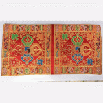 This handmade Tibetan Red Double Dorje Silk Brocade Table Cover, crafted in Nepal, enriches your altar with the essence of wisdom and compassion, enhancing your spiritual practice.
