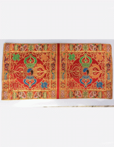 Red Silk Brocade Double Dorje Table Cover
