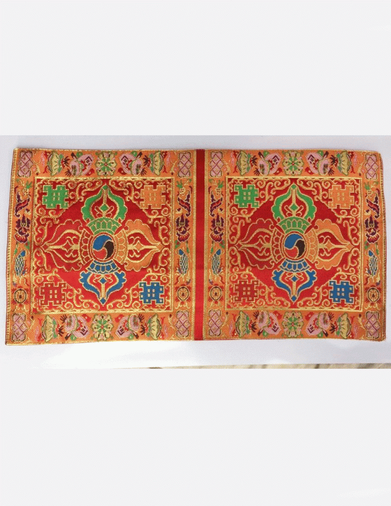 Red Silk Brocade Double Dorje Table Cover