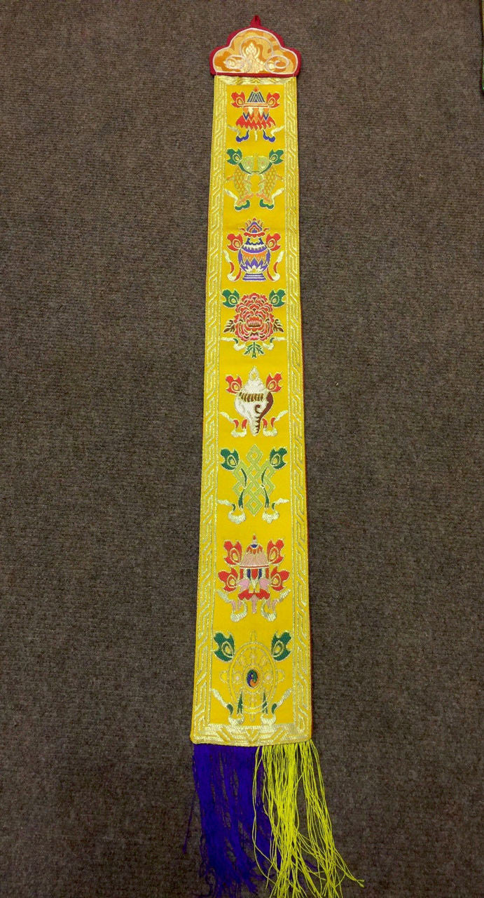 Yellow Silk Brocade Eight Jewels Wall Hanging