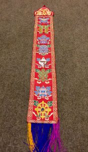 Tibetan Silk Brocade Wall Hanging - Eight Jewels