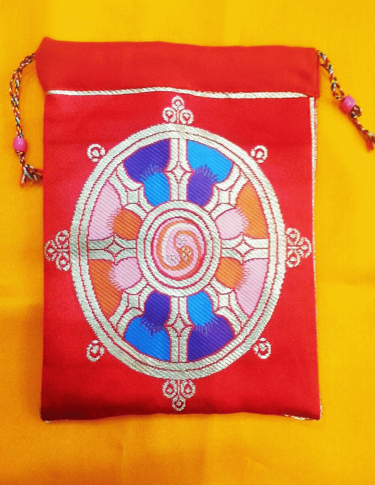 Silk Brocade Wheel of Life Mala Bag
