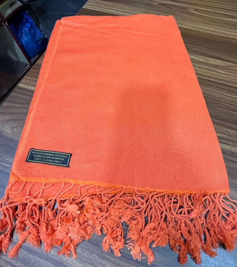 Tibetan Orange Pashmina Silk Meditation Shawl