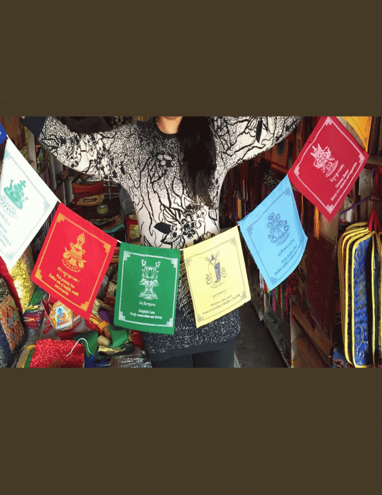 Tibetan Prayer Flags with Eight Auspicious Symbols
