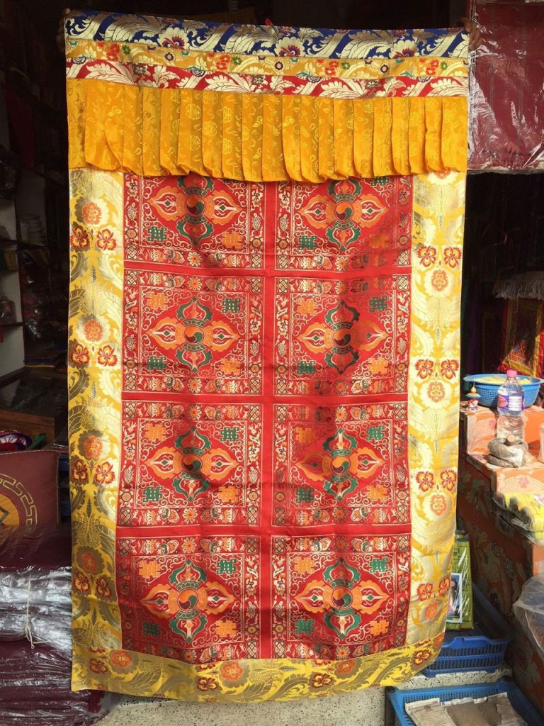 Silk Brocade Double Dorje Tibetan Door Curtain