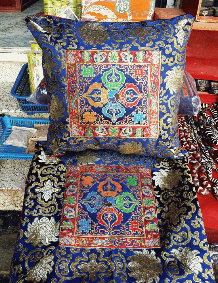 Tibetan Blue Double Dorje Silk Cushion Cover