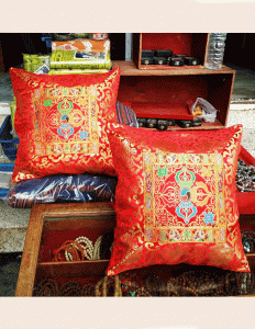 Red Double Dorje Silk Brocade Cushion Cover