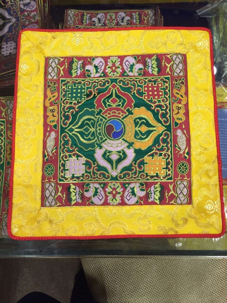 Tibetan Green Double Dorji Silk Altar Cloth