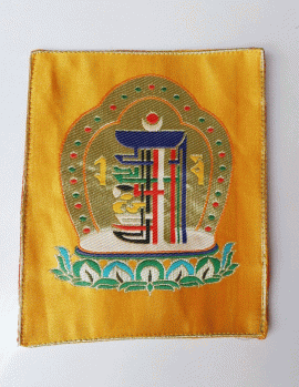 This handmade kalachakra silk brocade table mat, crafted by skilled artisans in Nepal, offers a sacred space for your spiritual practices and enhances your meditation environment.