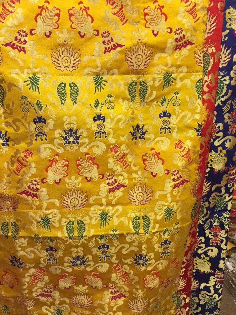 Yellow Silk Brocade Altar Cloth with Symbols