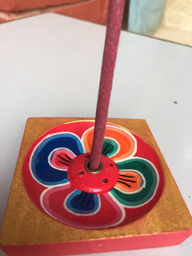 Tibetan Wooden Incense Burner with Lotus Design