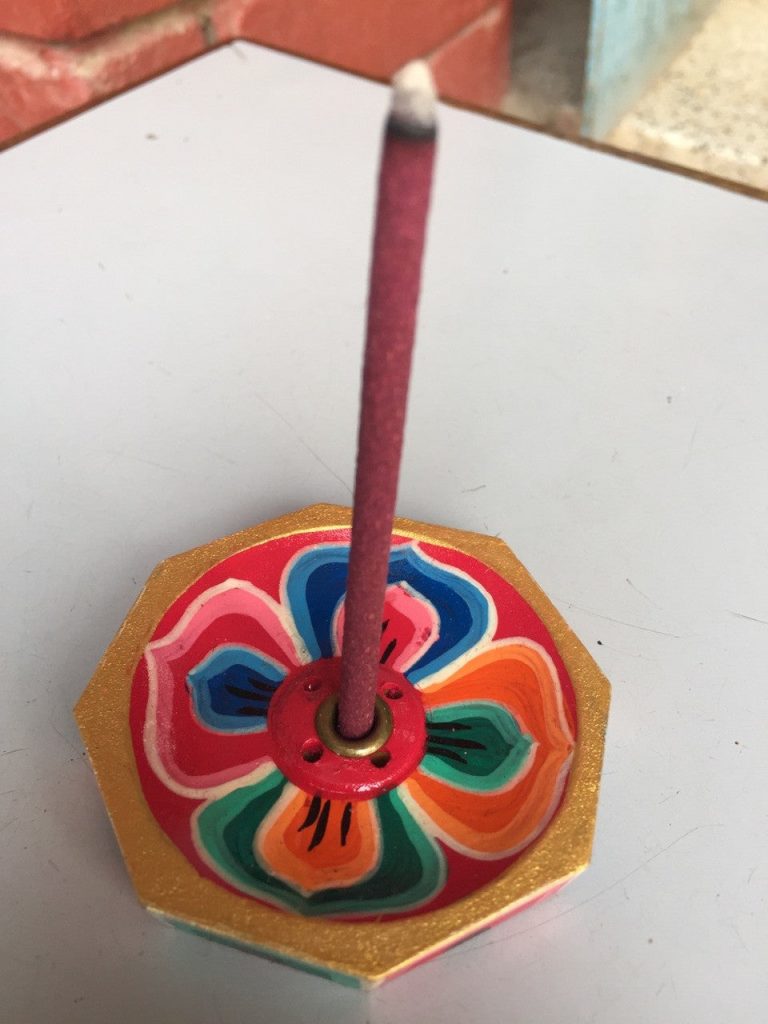 Hand-Painted Lotus Wooden Incense Burner