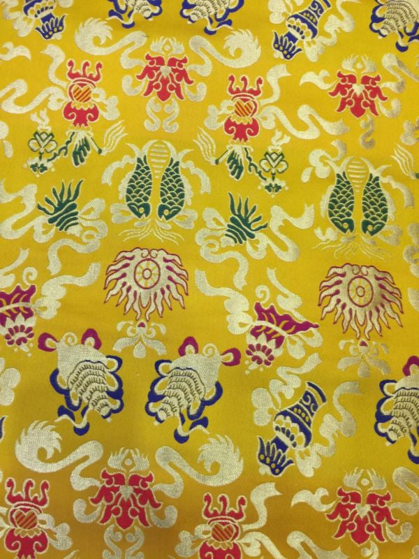 Tibetan Yellow Silk Brocade with Auspicious Symbols