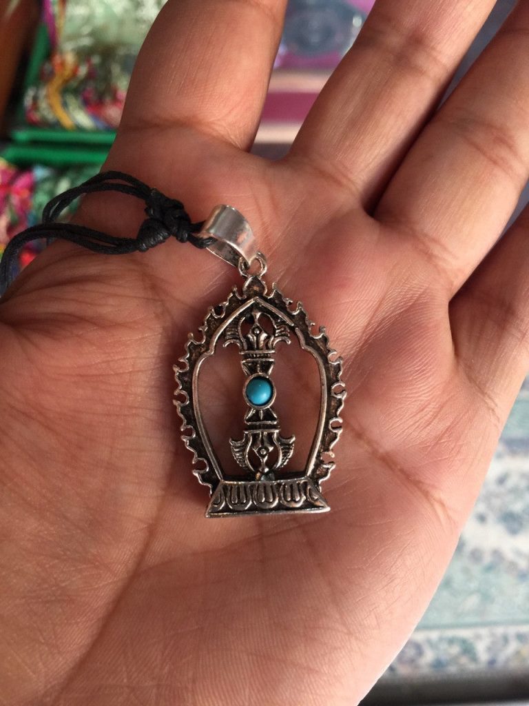 Tibetan Dorji Kalachakra White Metal Pendant