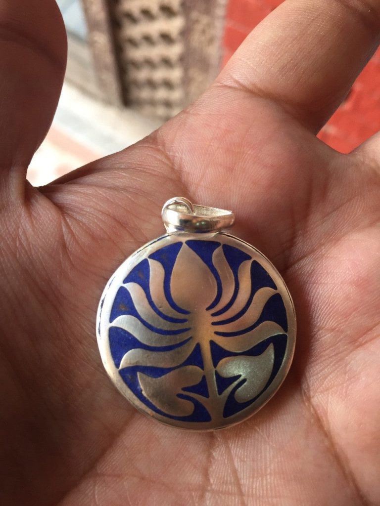 Tibetan Lotus Pendant with Lapis Stone