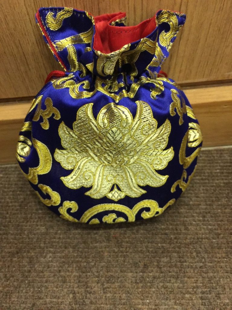Tibetan Lotus Design Blue Silk Brocade Bag