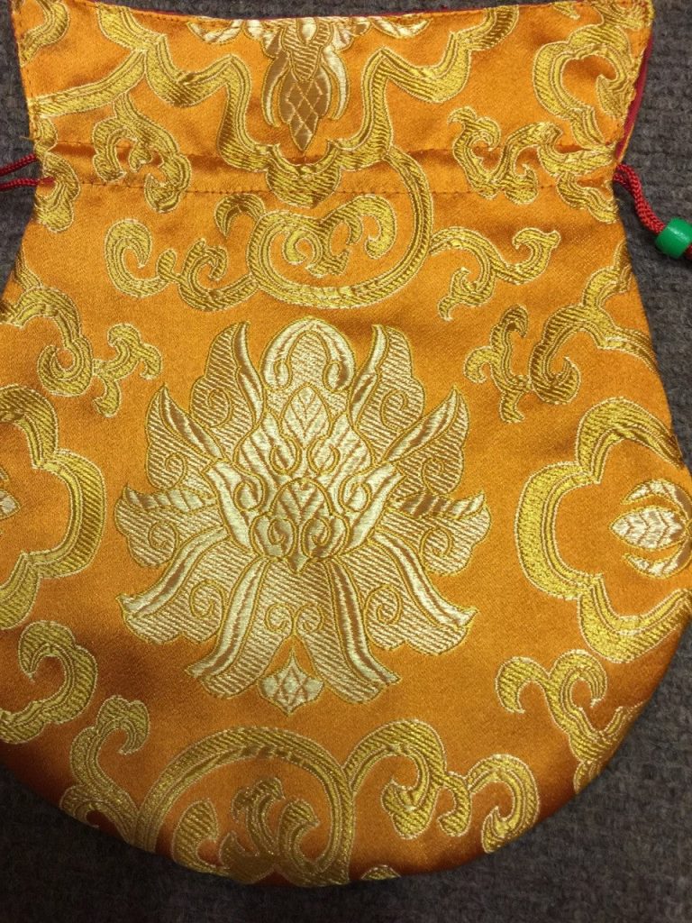 Orange Silk Brocade Mala Bag with Lotus Design