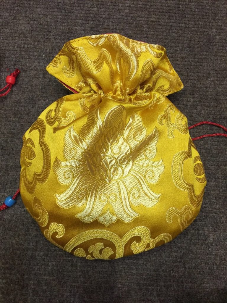 Tibetan Lotus Yellow Silk Brocade Mala Bag