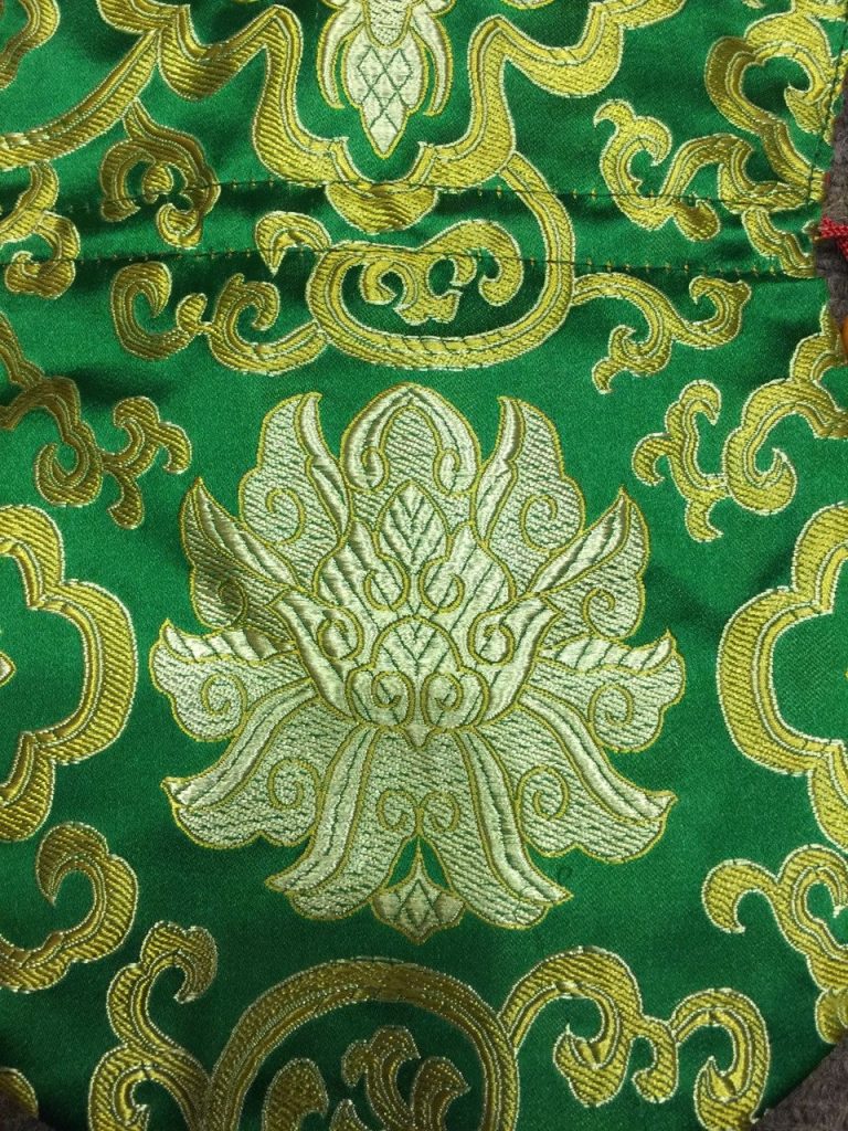 Tibetan Lotus Green Silk Brocade Mala Bag
