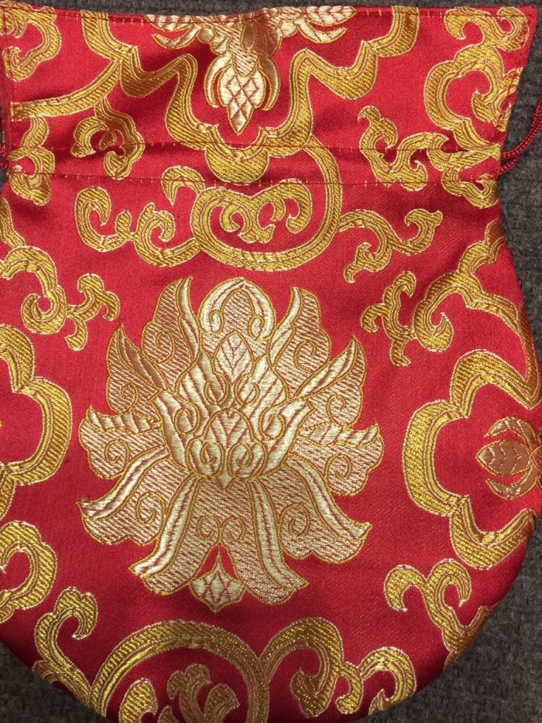 Red Silk Brocade Mala Bag with Lotus Design