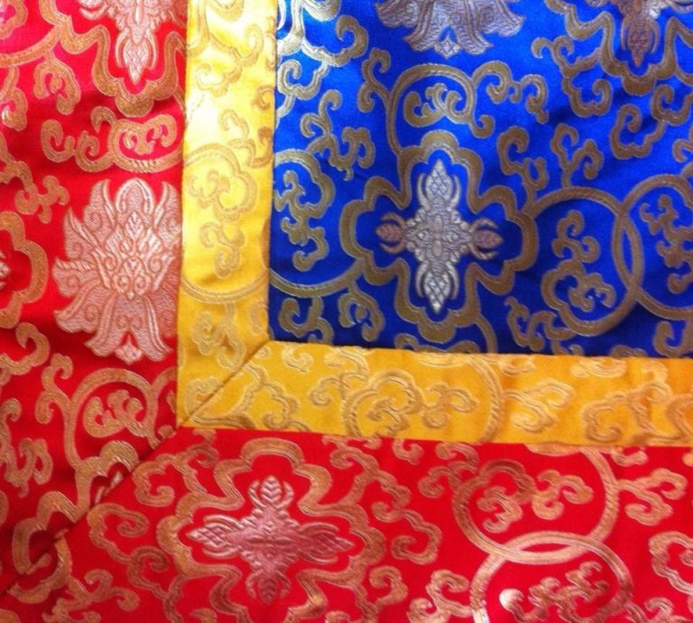 Tibetan Silk Altar Cloth with Blue Lotus