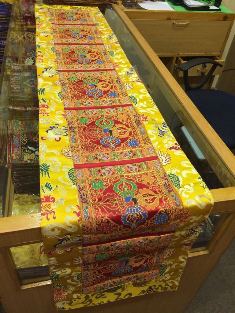 Tibetan Silk Brocade Table Runner with Dorje