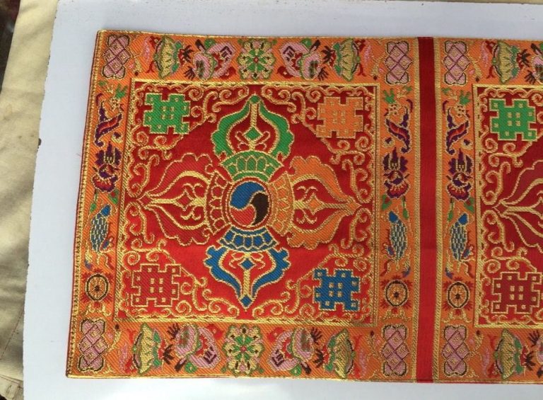 Red Silk Brocade Double Dorje Table Cover