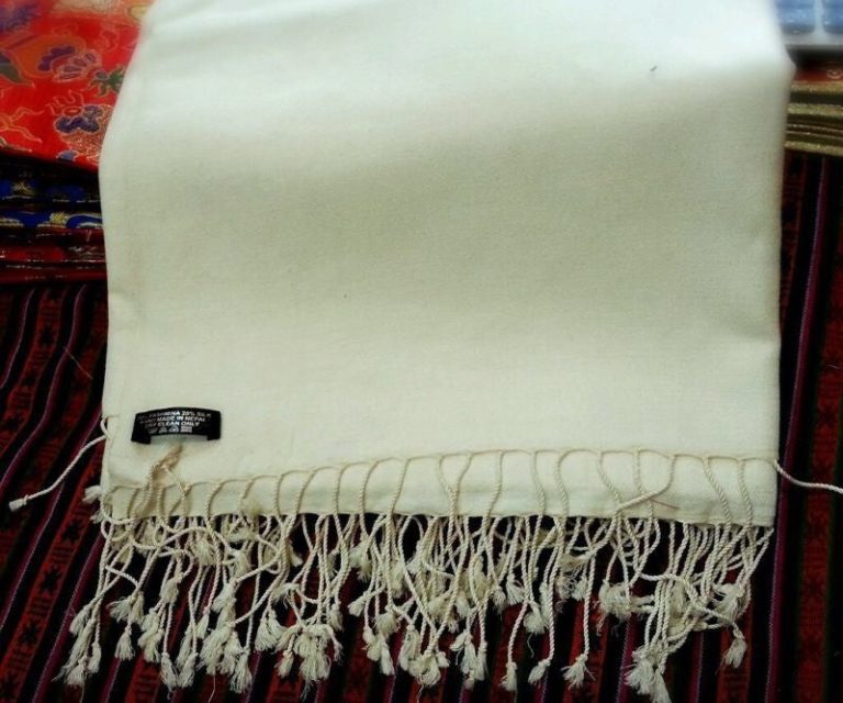 Large White Pashmina Silk Meditation Shawl