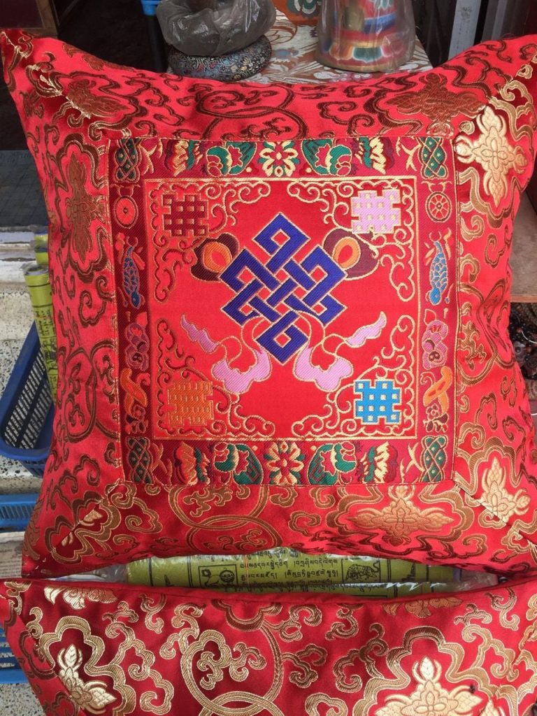 Tibetan Silk Brocade Endless Knot Cushion Cover