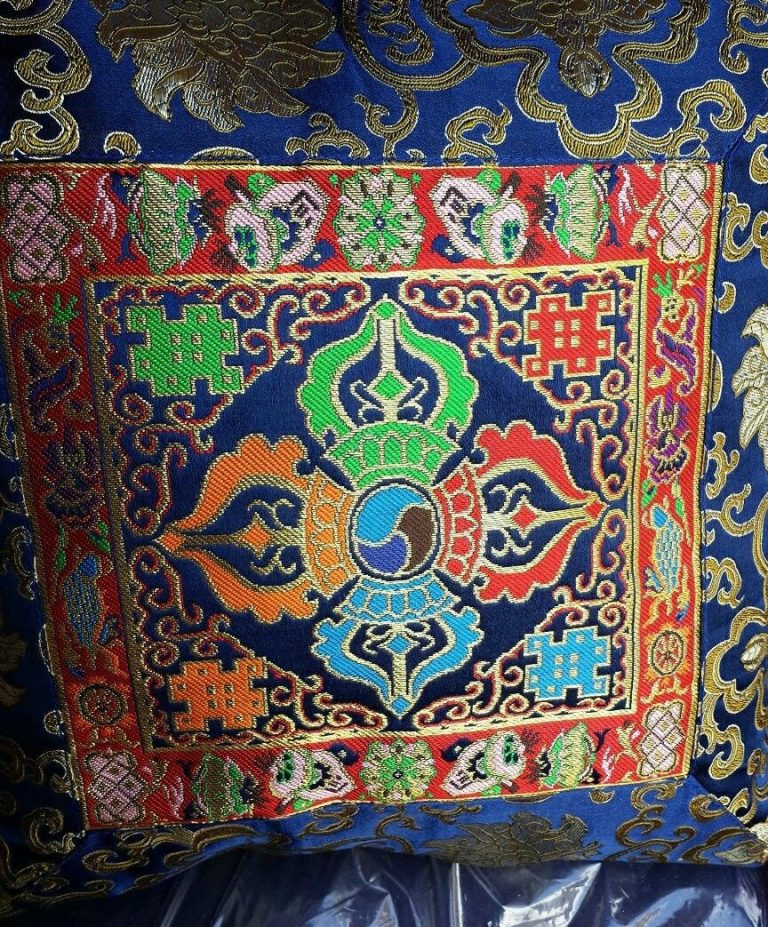 Tibetan Blue Double Dorje Silk Cushion Cover