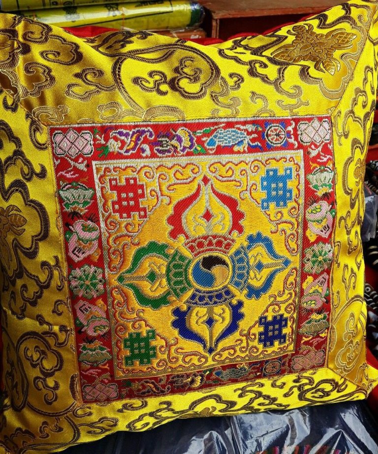 Tibetan Yellow Double Dorje Cushion Cover